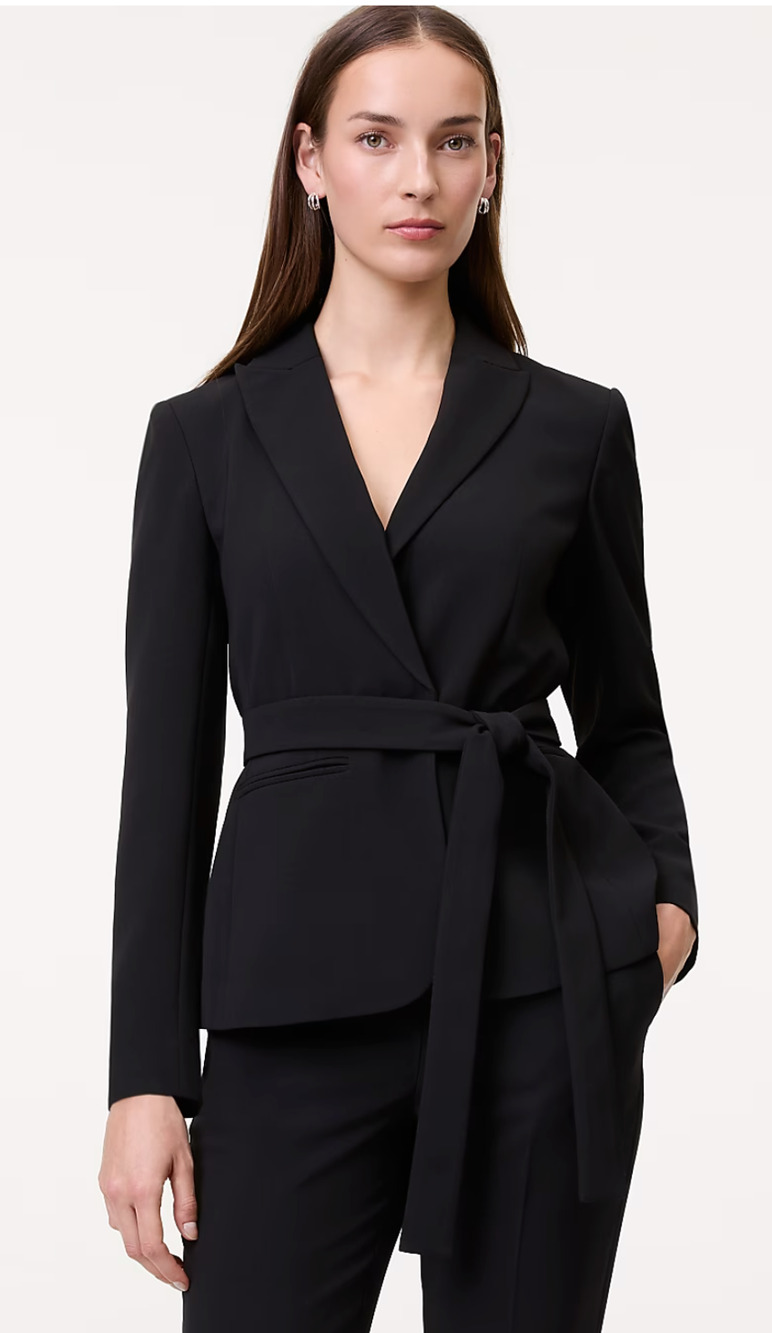 NWT ANN TAYLOR BLACK BELTED FLUID CREPE BLAZER JACKET SZ 8